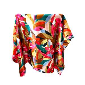 NEW 36 inch square Scarf in Bright Multicolor Red, Gold, Aqua
